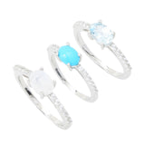 Elemental Gems Platinum Plated Gemstone & White Zircon Set of 3 Rings