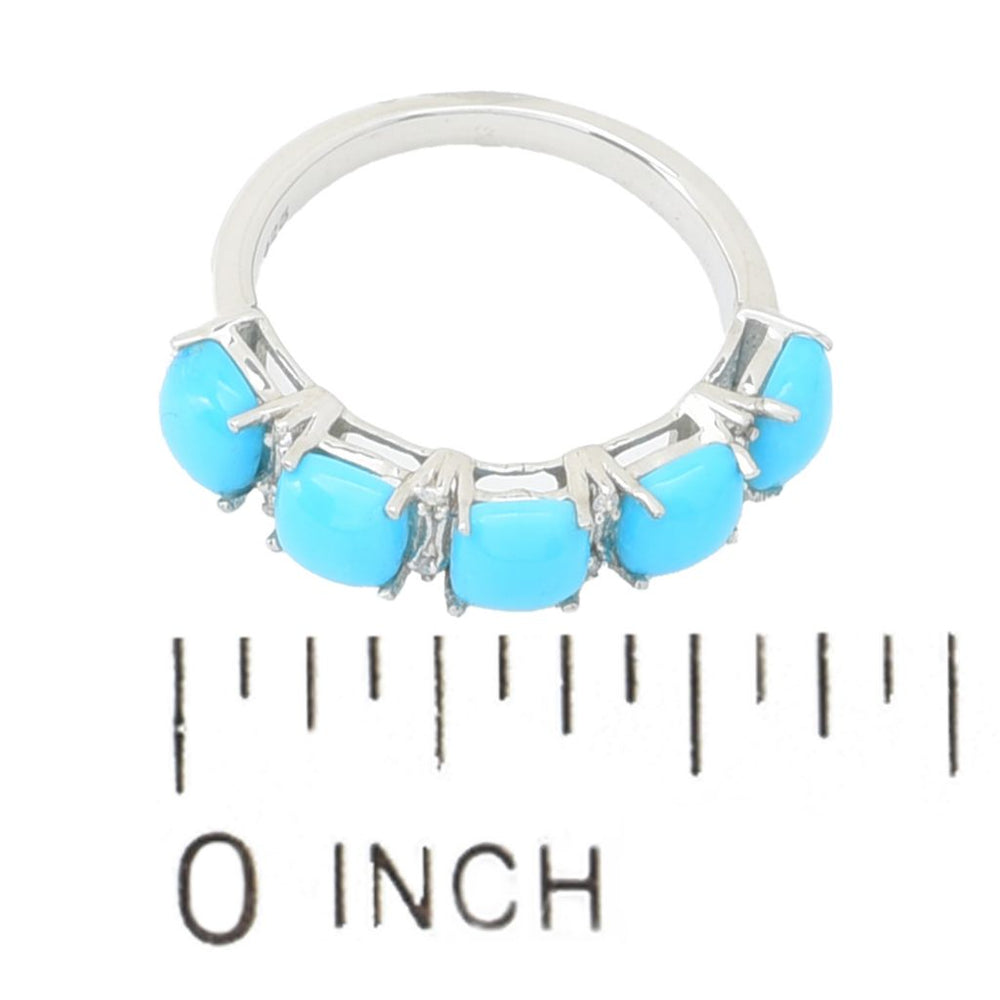 Elemental Gems Platinum Plated Sleeping Beauty Turquoise & Zircon Ring
