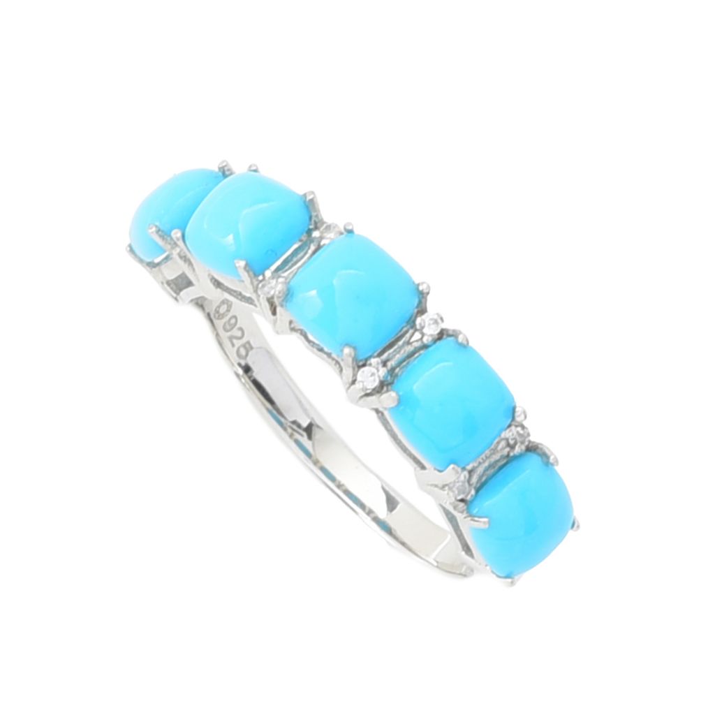Elemental Gems Platinum Plated Sleeping Beauty Turquoise & Zircon Ring