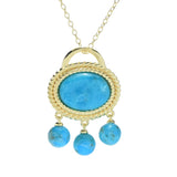 Elemental Gems 18K Gold Plated Mohave Turquoise Rope Detailed Pendant w/ Chain