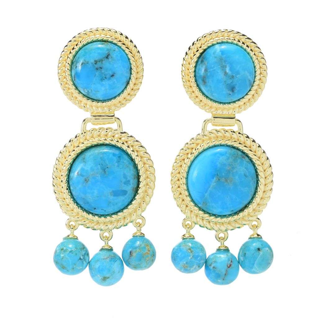 Elemental Gems 18K Gold Plated Mohave Turquoise Rope Detailed Drop Earrings