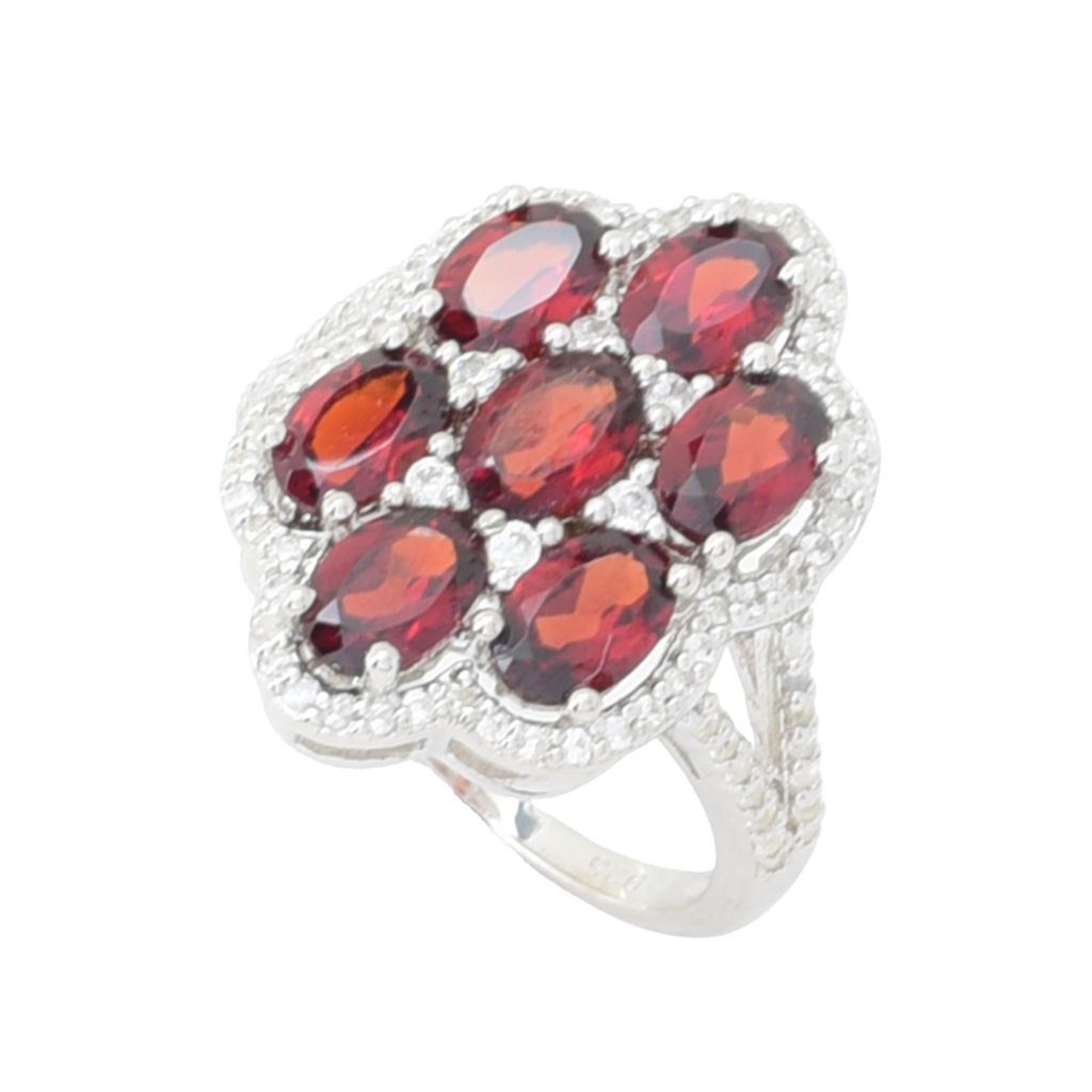 Elemental Gems Platinum Plated 4.95ctw Garnet & White Zircon Cluster Ring