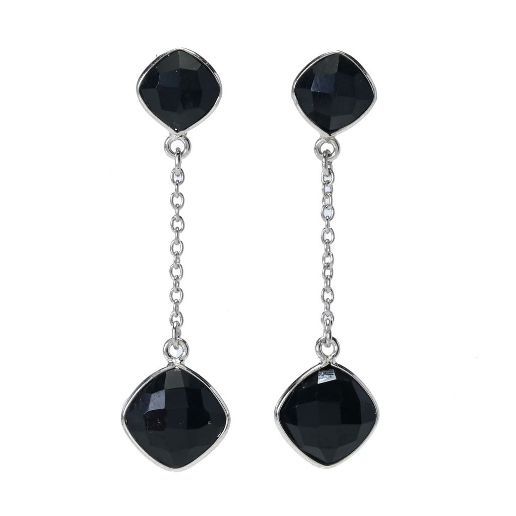 Elemental Gems Platinum Plated Cushion Shape Black Onyx Dangle Earrings