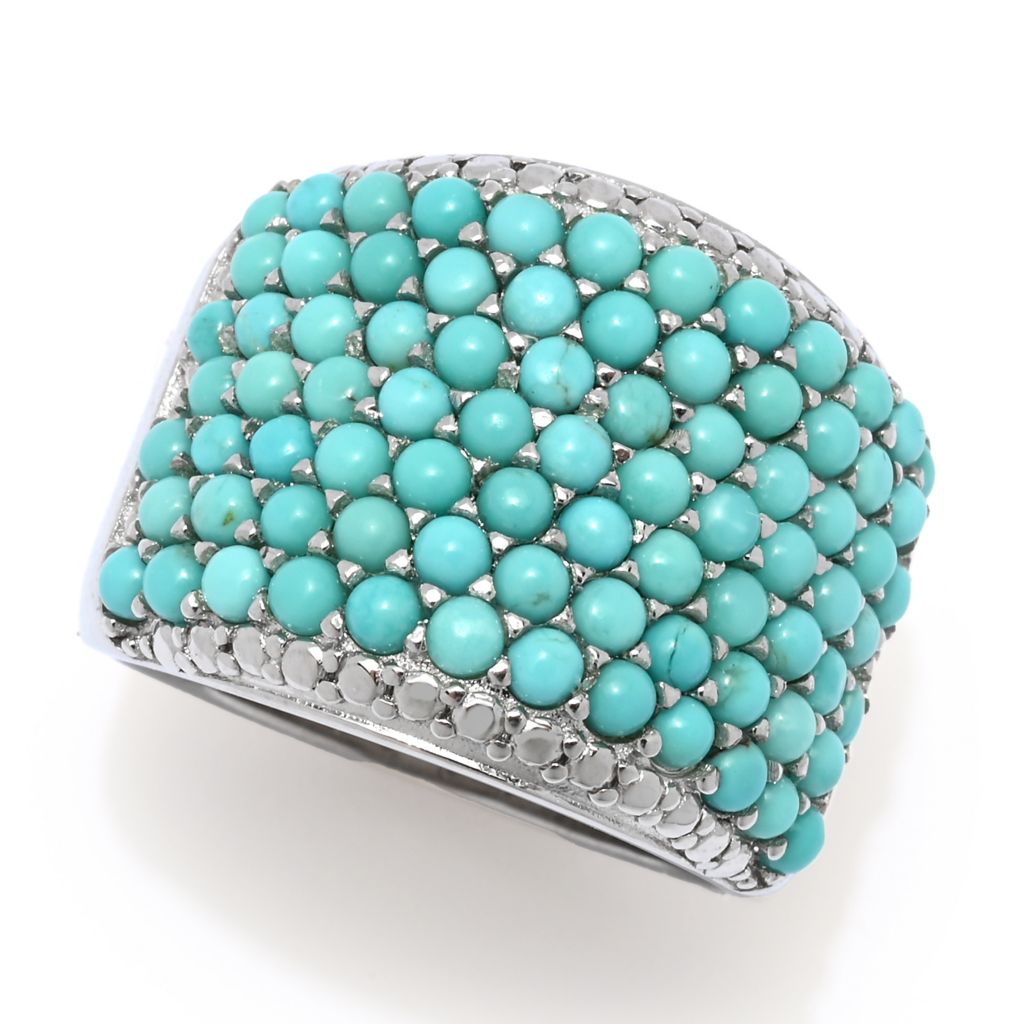 Elemental Gems Platinum Plated 2mm Campitos Turquoise Pave Wide Band Ring