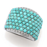Elemental Gems Platinum Plated 2mm Campitos Turquoise Pave Wide Band Ring