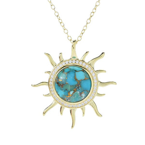 Elemental Gems 12mm Blue Copper Turquoise & Zircon Sun Pendant