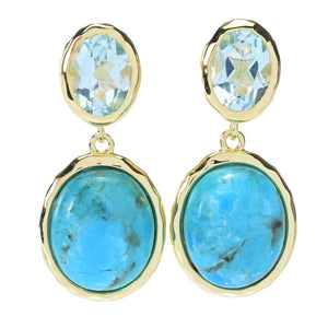 Elemental Gems 18K Gold Plated Opaque & Faceted Gemstone Hammered Earrings