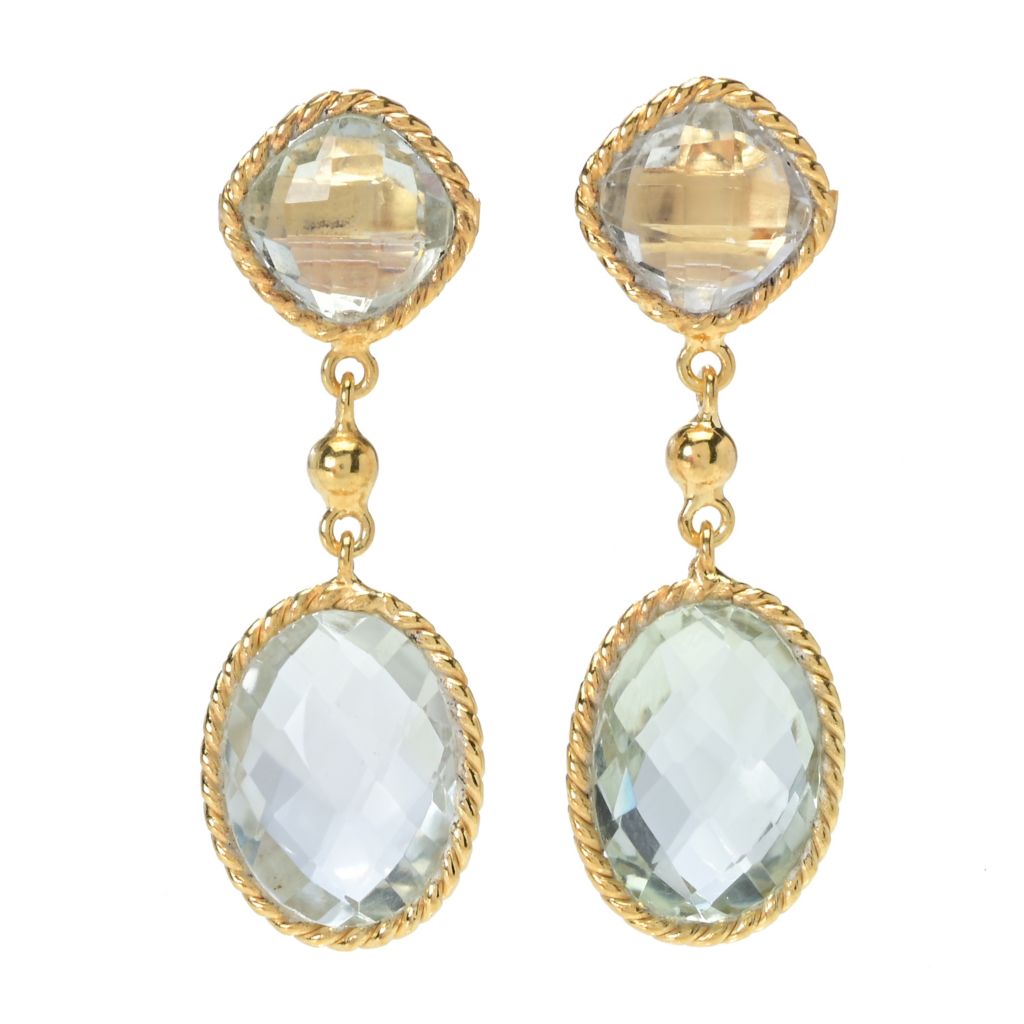 Elemental Gems 18K Gold Plated 14.42ctw Prasiolite 1.25" Drop Earrings