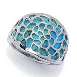 Elemental Gems Platinum Plated Blue Mohave Turquoise Inlay Overlay Ring