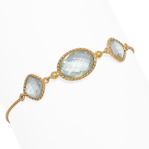 Elemental Gems 18K Gold Plated 9.19ctw Prasiolite 3-Stone Bolo Bracelet