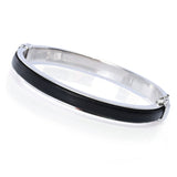 Sorrento Italian Silver Genuine Leather Inset Hinged Bangle Bracelet