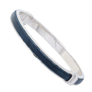 Sorrento Italian Silver Genuine Leather Inset Hinged Bangle Bracelet