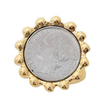 VOGA Collection 18K Gold Electroform Torchon Genuine Lira Coin Ring
