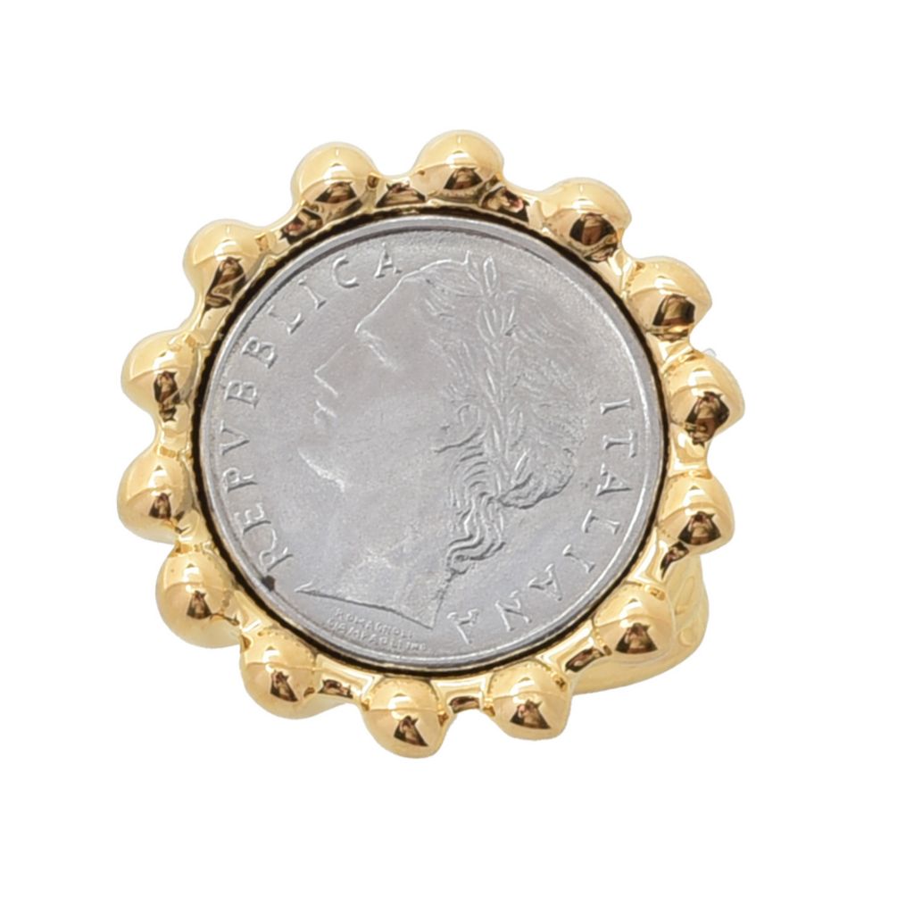 VOGA Collection 18K Gold Electroform Torchon Genuine Lira Coin Ring