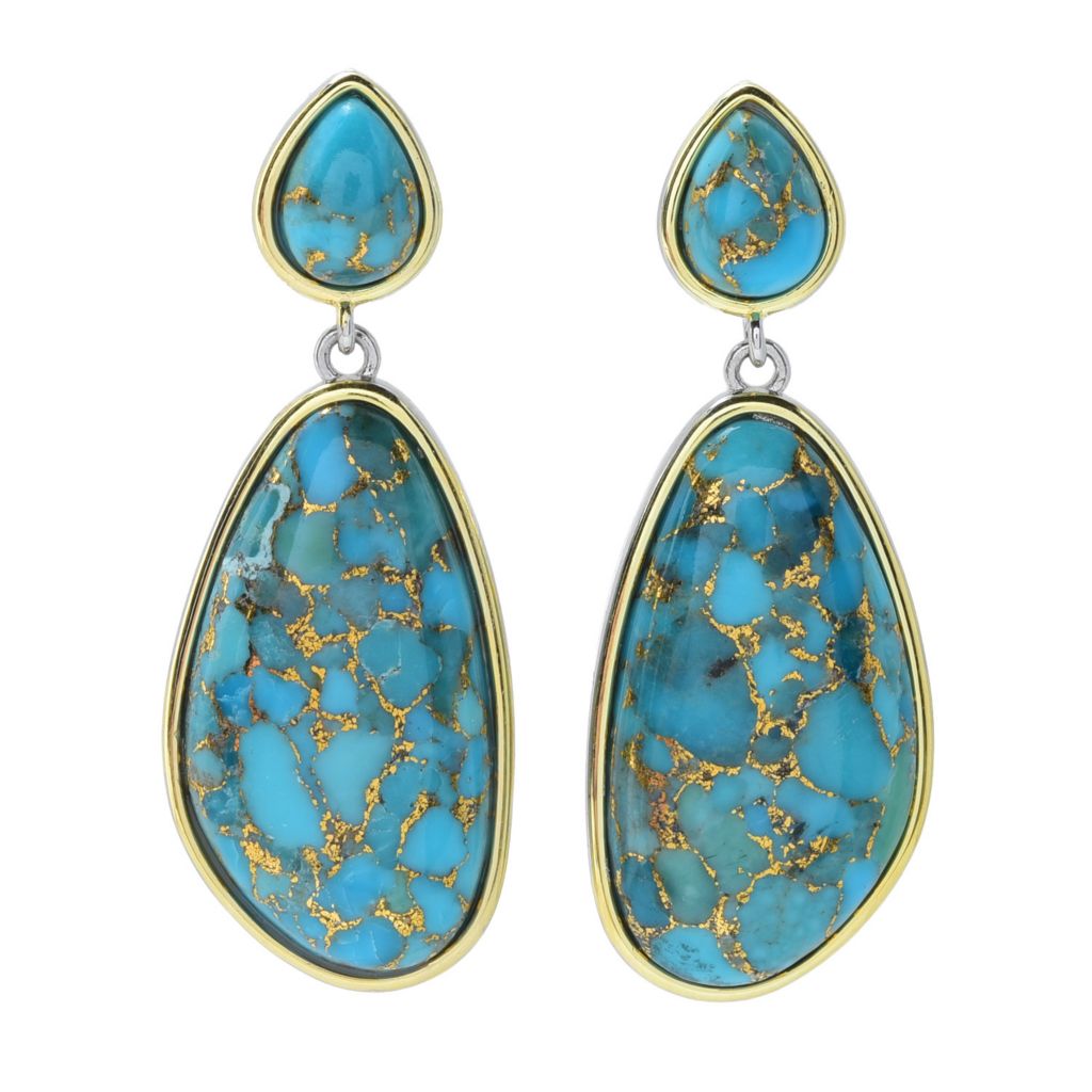 Elemental Gems Two-tone 24x13mm Blue Copper Turquoise Drop Earrings