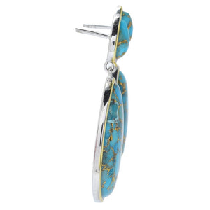 Elemental Gems Two-tone 24x13mm Blue Copper Turquoise Drop Earrings
