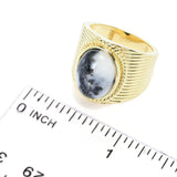 Elemental Gems 18K Gold Plated 14x10mm White Buffalo Textured Ring