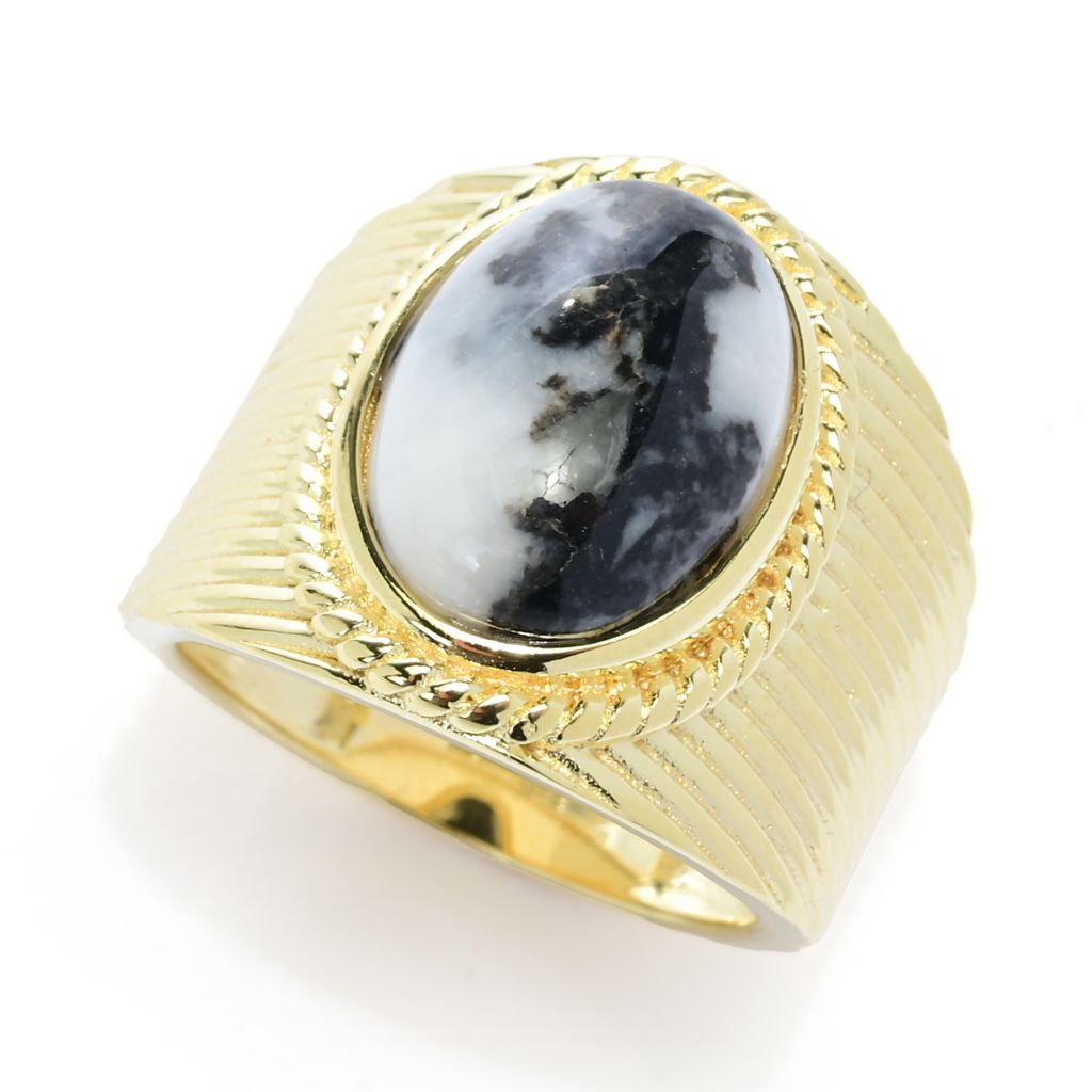 Elemental Gems 18K Gold Plated 14x10mm White Buffalo Textured Ring