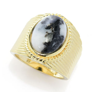 Elemental Gems 18K Gold Plated 14x10mm White Buffalo Textured Ring