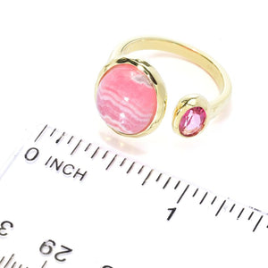 Elemental Gems 18K Gold Plated Choice of Gemstone Hammered Ring