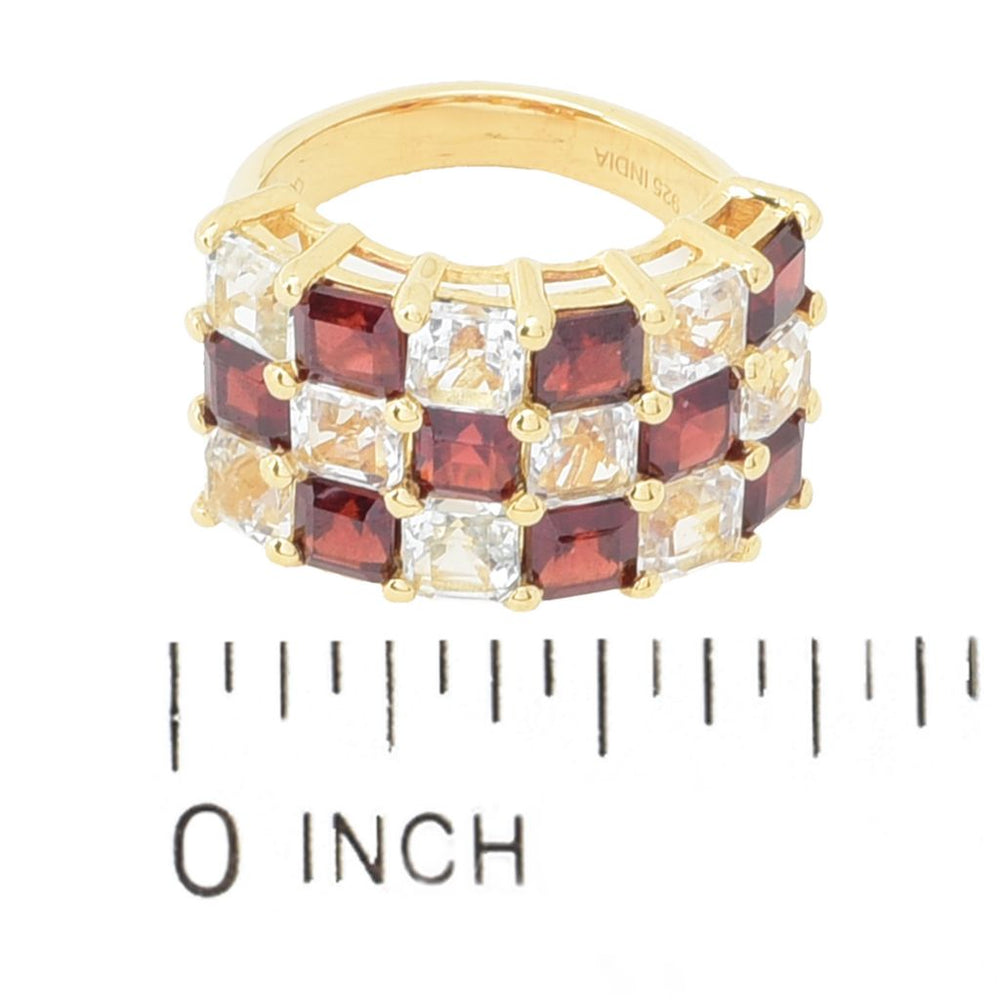 Gem Treasures 18K Vermeil 8.19ctw Garnet & White Topaz Triple Row Ring