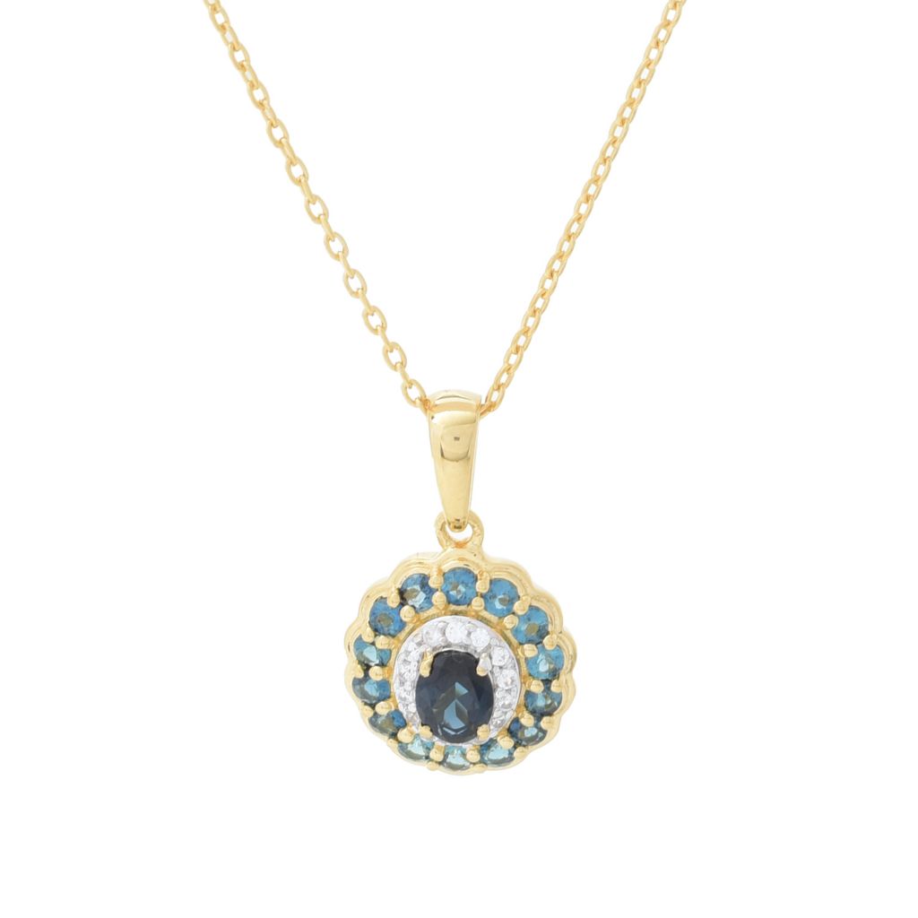 Gem Treasures 1.02ctw Indicolite & Zircon Double Halo Pendant w/ Chain