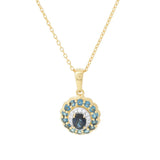 Gem Treasures 1.02ctw Indicolite & Zircon Double Halo Pendant w/ Chain