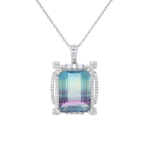 Gem Treasures 14.11ctw Bicolor Fluorite & Zircon Pendant w/ Chain