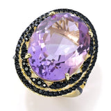 18K Gold Plated Choice of 20x15mm Oval Gemstone & Black Spinel Statement Ring