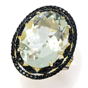 18K Gold Plated Choice of 20x15mm Oval Gemstone & Black Spinel Statement Ring