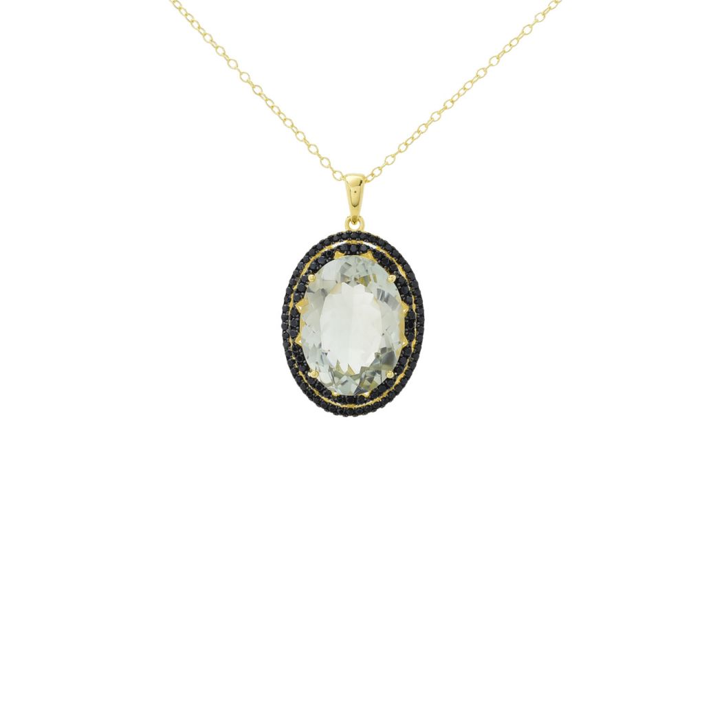 18K Gold Plated Choice of 20x15mm Oval Gemstone & Black Spinel Pendant w/ Chain
