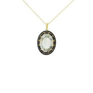 18K Gold Plated Choice of 20x15mm Oval Gemstone & Black Spinel Pendant w/ Chain