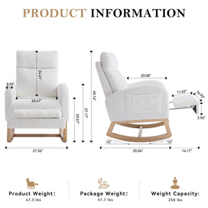 Teddy Fabric Leisure Rocking Chair with Adjustable Footstool