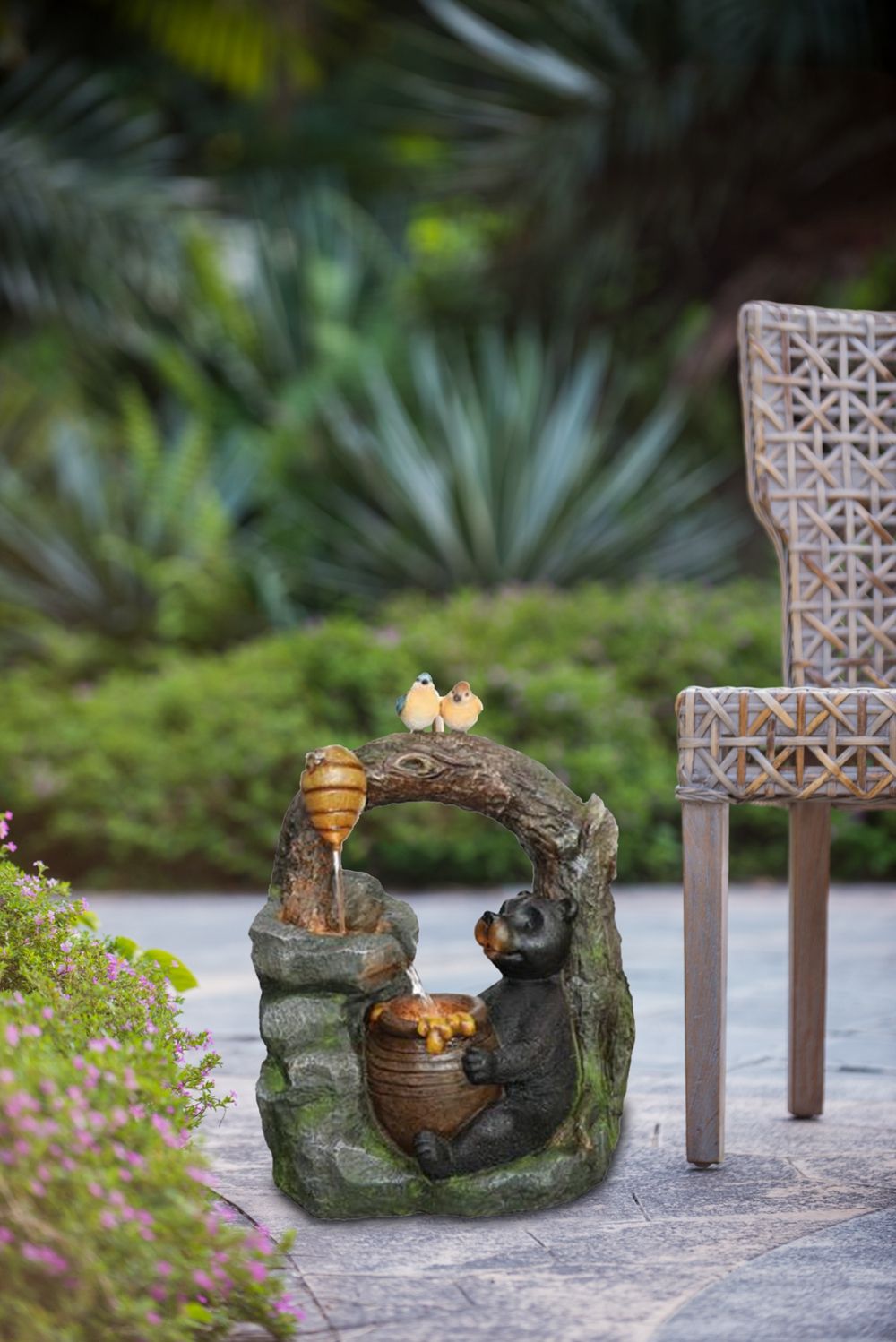 Decorative Two Tiered Outdoor Water Fountain with Woodland Animal Design