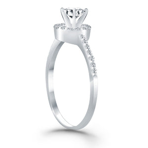14k White Gold Diamond Halo Collar Engagement Ring