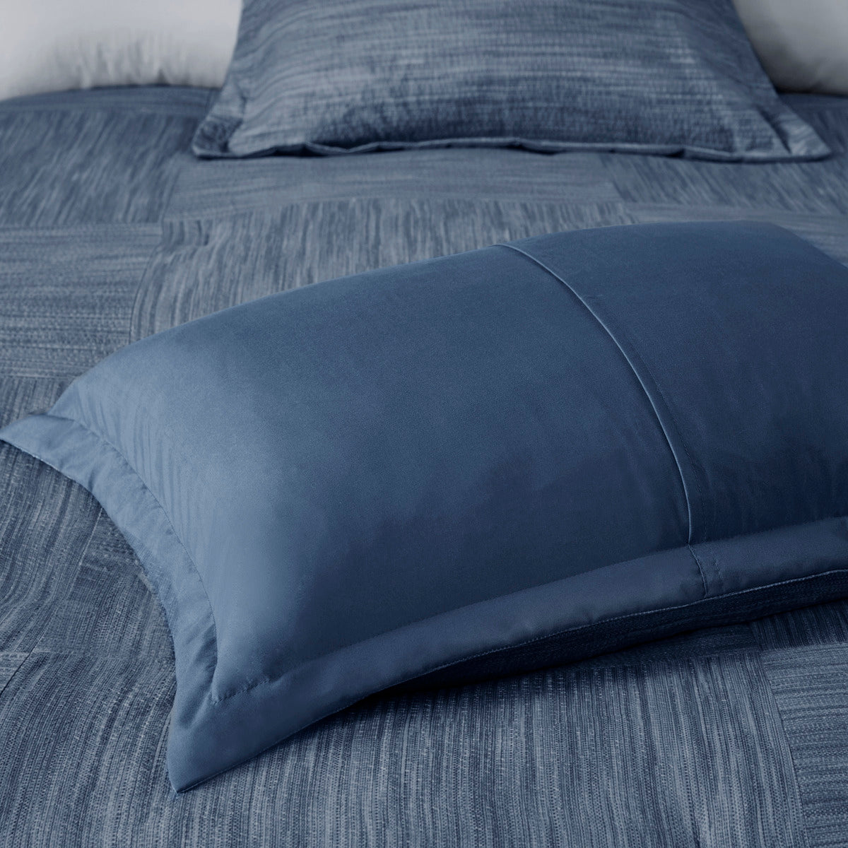 7 Piece Printed Seersucker Comforter Set with Hypoallergenic Fill - Navy