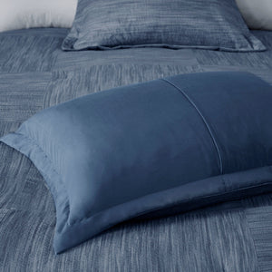 7 Piece Printed Seersucker Comforter Set with Hypoallergenic Fill - Navy