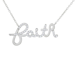 Platinum Plated White Zircon Inspirational Word 18"+2" Necklace