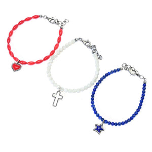 Southwest Elements Set of 3 Gemstone Bead & Charm 7"+1.5" Bracelets