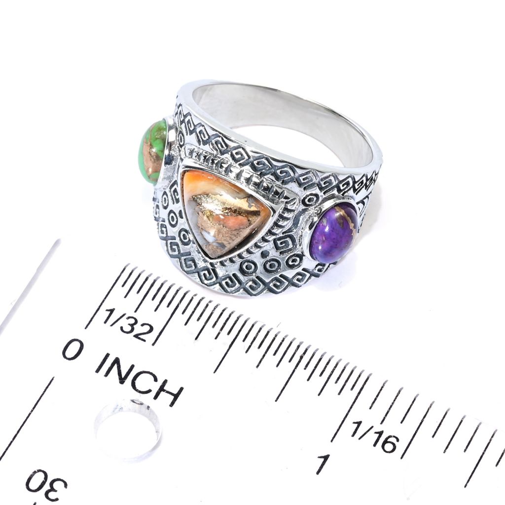 Southwest Elements Sterling Silver Choice of Mohave Turquoise 3-Stone Ring