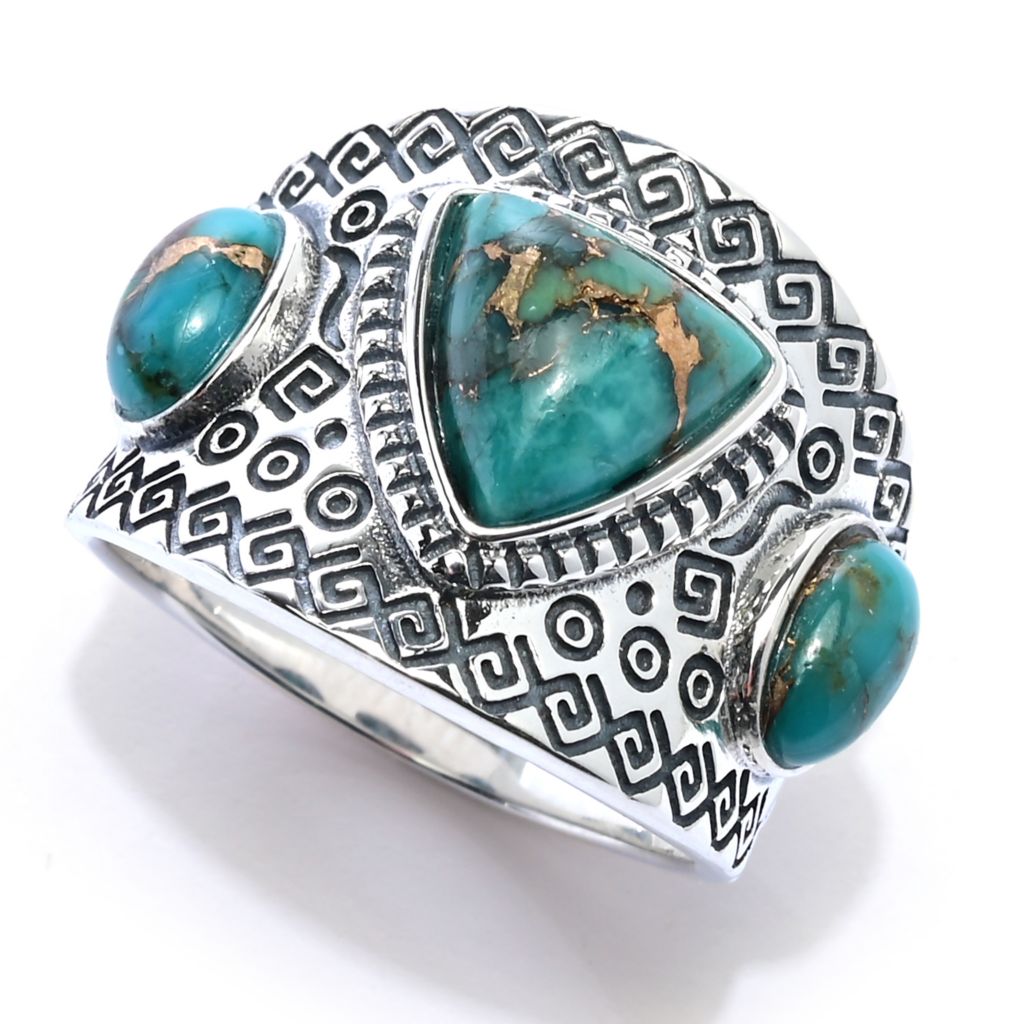 Southwest Elements Sterling Silver Choice of Mohave Turquoise 3-Stone Ring