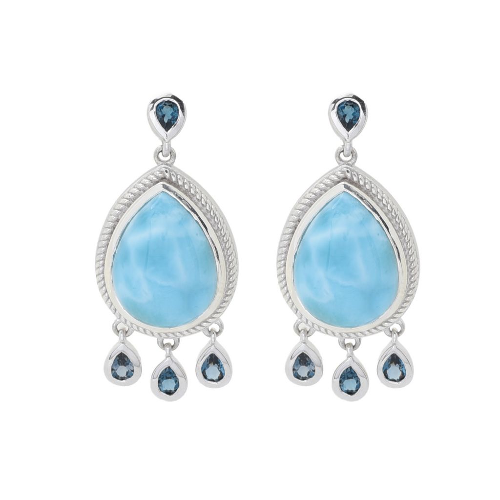 Gem Treasures 16x12mm Larimar & London Blue Topaz Dangle Earrings