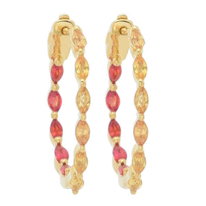 Gem Treasures 18K Vermeil 2.42ctw Scarlet & Golden Sapphire Hoop Earrings