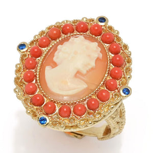 Cameo Italiano "Victoria" 16x12mm Shell Portrait Cameo & Choice of Gem Ring