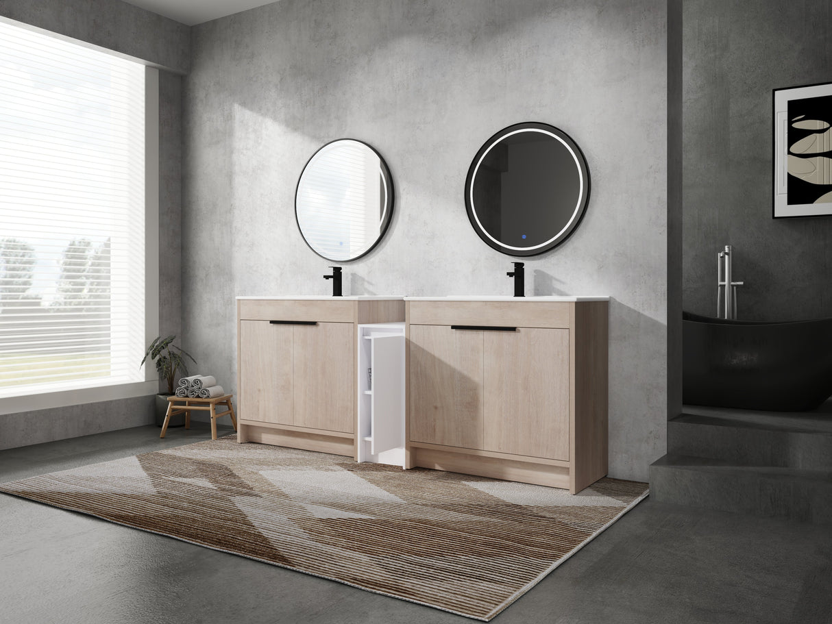 84 Inch Freestanding Bathroom Vanity with Ceramic Sink and Storage Cabinets