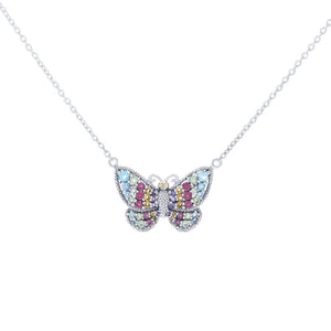 Artisan Silver by Samuel B. 1.18ctw Multi Gemstone Butterfly Necklace