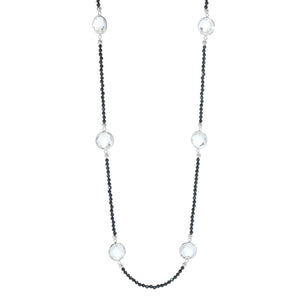Platinum Plated 37.50ctw White Topaz & Black Spinel Necklace