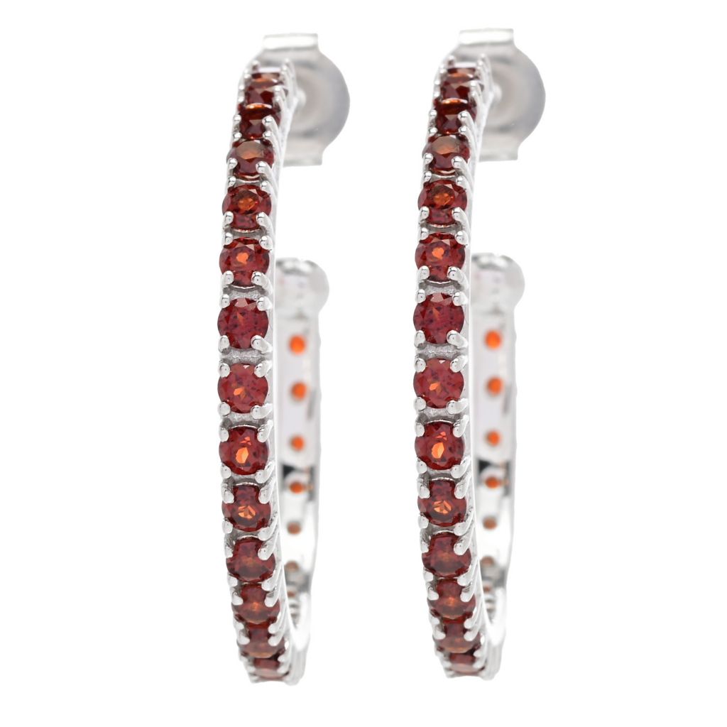 Platinum Plated Polished Choice of Gemstone 1" Hoop Earrings