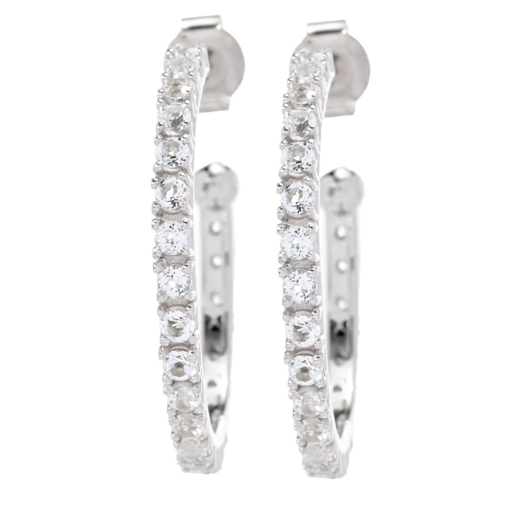 Platinum Plated Polished Choice of Gemstone 1" Hoop Earrings