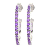 Platinum Plated Polished Choice of Gemstone 1" Hoop Earrings